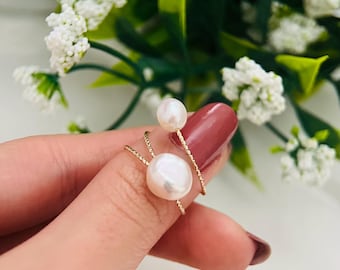 Dainty Baroque Pearl Adjustable Ring, Handcrafted Pearl Ring, Unique Ring, Gift for Her