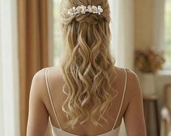 Tijdloze parel bruidshaaraccessoires, Franse haarkam, opties voor 3 of 4 bloemen