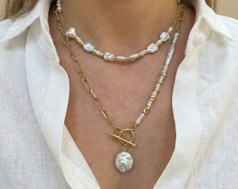Halsband med barockpärlor i dubbla lager och vipplås, smycken för vardagsbruk