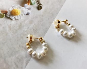 Pareloorbellen, clip beschikbaar, zoetwaterparel gouden oorringen, bruidsoorbellen, bruiloft oorbellen, cadeau bruidsmeisje