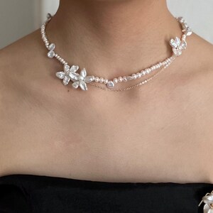 Elegant barockpärlhalsband i 925 sterlingsilver, brudpärlhalsband, barockblommahalsband, bröllopssmycken, pärlhalsband bild 9