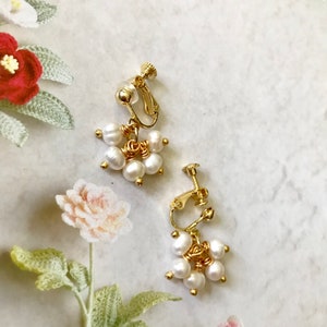 Freshwater Pearl Gold Earrings, Clip On Pearl Earrings,Daily Pearl Jewelry,Dainty Earrings,Genuine Pearl Jewelry