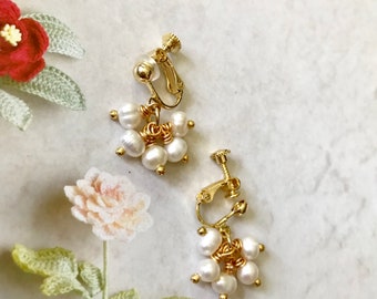 Freshwater Pearl Gold Earrings, Clip On Pearl Earrings,Daily Pearl Jewelry,Dainty Earrings,Genuine Pearl Jewelry