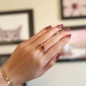 Genuine Nature Red Agate Wire Wrapped Ring, Stackable Ring, Minimalist Red Agate Gold Ring, Handmade Ring, Genuine Gemstone Jewelry