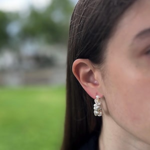 Baroque Pearl 14K Gold Filled Hoop Earrings, Handcrafted Freshwater Pearl Bohemian Style Earrings, Petal Baroque Pearl Hoop Earrings