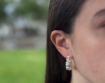 Baroque Pearl Gold Filled Hoop Earrings, Handcrafted Freshwater Pearl Bohemian Style Earrings, Petal Baroque Pearl Hoop Earrings