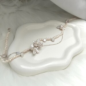 Elegant barockpärlhalsband i 925 sterlingsilver, brudpärlhalsband, barockblommahalsband, bröllopssmycken, pärlhalsband bild 7