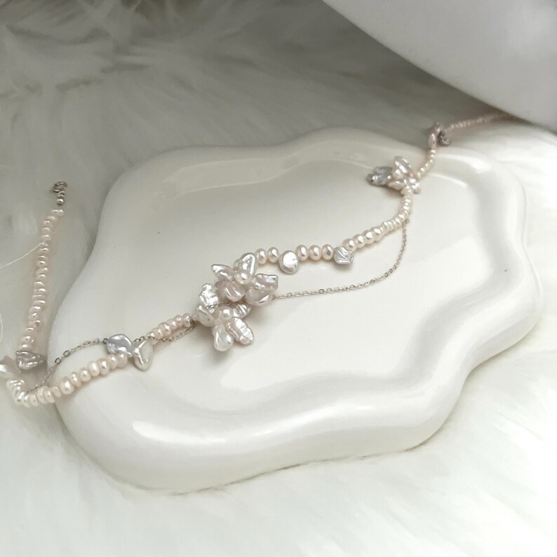 Elegant barockpärlhalsband i 925 sterlingsilver, brudpärlhalsband, barockblommahalsband, bröllopssmycken, pärlhalsband bild 7