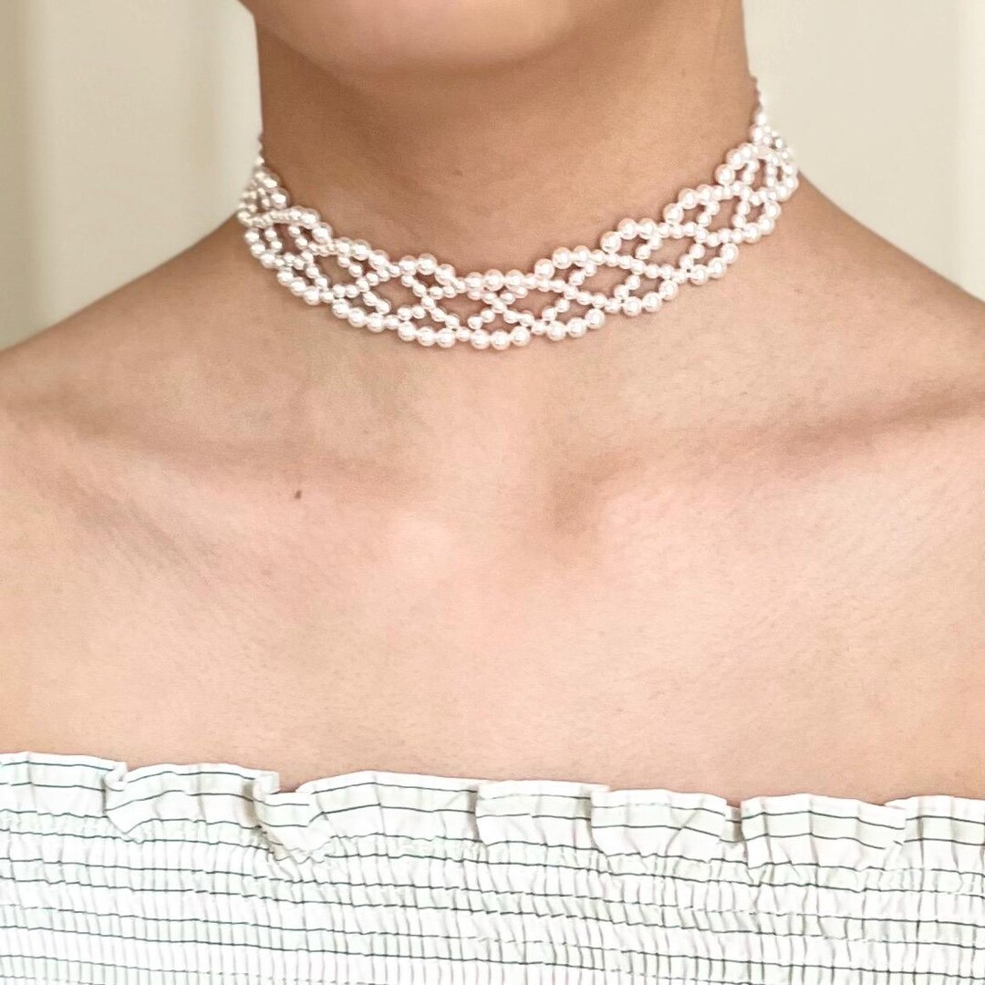 Swarovski Crystal Pearls Lace Choker Handcrafted Pearl Bridal