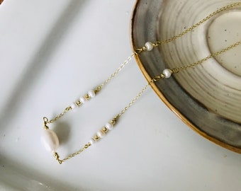 Handcrafted Freshwater Pearl Necklace, Gold Waterproof Link Necklace, Minimalist Elegant Dainty Chain, Summer Necklace