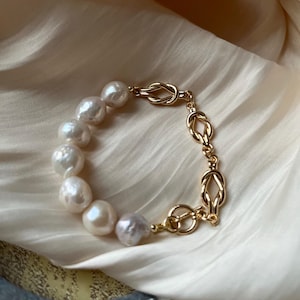 Nature Baroque Pearls Bracelet, 14K Gold Baroque Bracelet,Wedding Jewelry,Minimalist Freshwater Baroque Bracelet,Genurine Pearl Jewelry