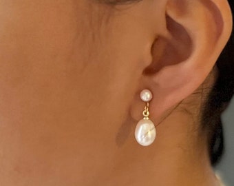 Freshwater Pearl Drop Minimalist Gold Earrings, Clip-On Teardrop Dangle Earrings, Bridal Earrings, Bridesmaid Gift, Wedding Earrings