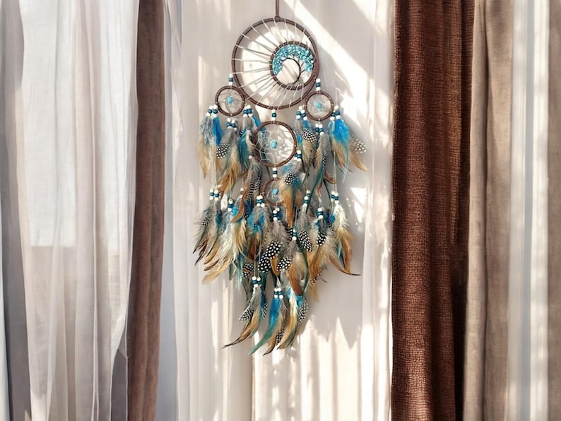 Turquoise Dreamcatcher Tree of Life Dream Catcher Handmade Boho Decor for Kids Authentic Feather Blue Dreamcatcher Bild 2
