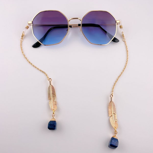 Lunettes de soleil festival bleues Dangle Dangle Lunettes de vue Rave Accessoires Lapis Rave Glasses Chain Feather Shades Festival de musique en plein air Rave Fashion