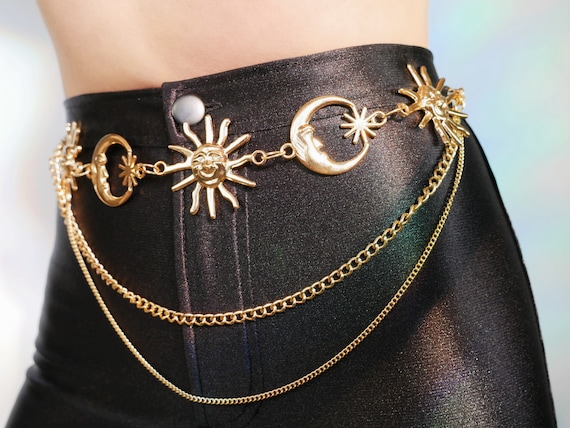 Sun Moon Waist Chain Gold Moon Belt Sun Boho Festival Waist