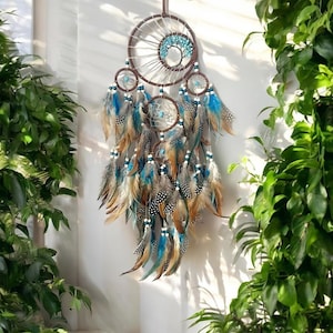 Turquoise Dreamcatcher Tree of Life Dream Catcher Handmade Boho Decor for Kids Authentic Feather Blue Dreamcatcher Bild 5