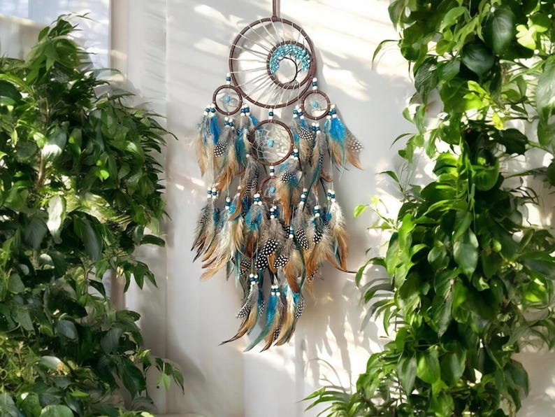 Turquoise Dreamcatcher Tree of Life Dream Catcher Handmade Boho Decor for Kids Authentic Feather Blue Dreamcatcher Bild 5