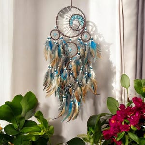 Turquoise Dreamcatcher Tree of Life Dream Catcher Handmade Boho Decor for Kids Authentic Feather Blue Dreamcatcher Bild 9