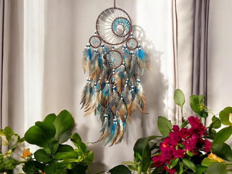 Turquoise Dreamcatcher Tree of Life Dream Catcher Handmade Boho Decor for Kids Authentic Feather Blue Dreamcatcher Bild 9