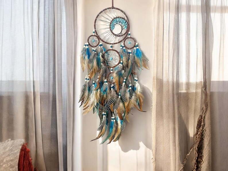 Turquoise Dreamcatcher Tree of Life Dream Catcher Handmade Boho Decor for Kids Authentic Feather Blue Dreamcatcher Bild 8