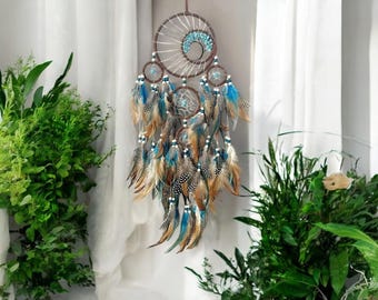 Atrapasueños turquesa Árbol de la Vida Atrapasueños Hecho a mano Decoración Boho para Niños Auténtico Atrapasueños de Plumas Azules
