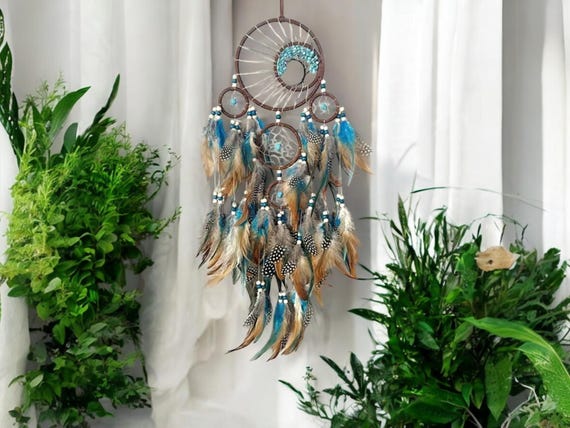 Turquoise Dreamcatcher Tree of Life Dream Catcher Handmade Boho Decor for Kids Authentic Feather Blue Dreamcatcher
