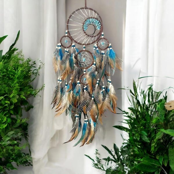 Turquoise Dreamcatcher Tree of Life Dream Catcher Handmade Boho Decor for Kids Authentic Feather Blue Dreamcatcher