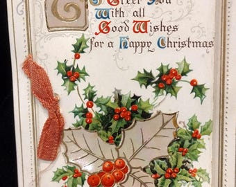 Antique 1910 mechanical christmas postcard wpc co ny  Pearl Series,emma heritage estate