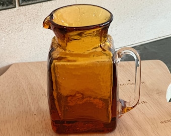 Amber hand blown glass mini pitcher, amber bud vase