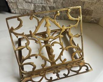 Vintage Ornate Solid Brass Bible/Book/Cookbook/Music Stand, Art Display, Foldable