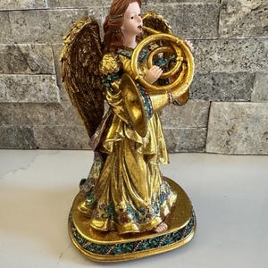 Golden Opulence San Francisco Music Box Co Christmas Angel Micheal Adams 8” toca “Hark the Heart Angels” VINTAGE excelente estado FUNCIONA