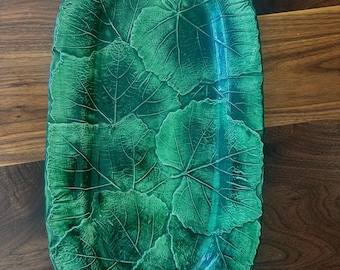 Vintage Green Cabbage Leaf Veitri Foglianceramic Platter,  Italian Majolica, Foglia Leonardo