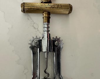 Vintage Brass Horse Head Mechanical Wine Corkscrew, Maxwell Phillips, Hollywood Regency barrage, Bar Cart, Bottle Opener