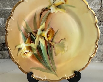 Antique Haviland Limoges France Hand Painted Plate by White’s Art Company Chicago, Yellow Daffodils Plate, Art Deco