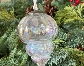 Iridescent Glass Christmas Holiday Ornament. Made by Midwest Kugel. Heavy glass 5” tall, 3.5” wide.  Set of 5.