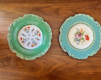 Anthropologie Grace plate Victorian green/turquoise gold floral dessert salad 8.5”vintage bohemian,  special occasion birthday plate