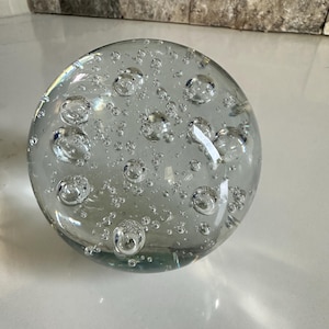 Murano Style Clear Glass Paperweight/Sphere, Bullicante controlled bubbles, 4” Glass Ball, Art Deco, Art studio glass
