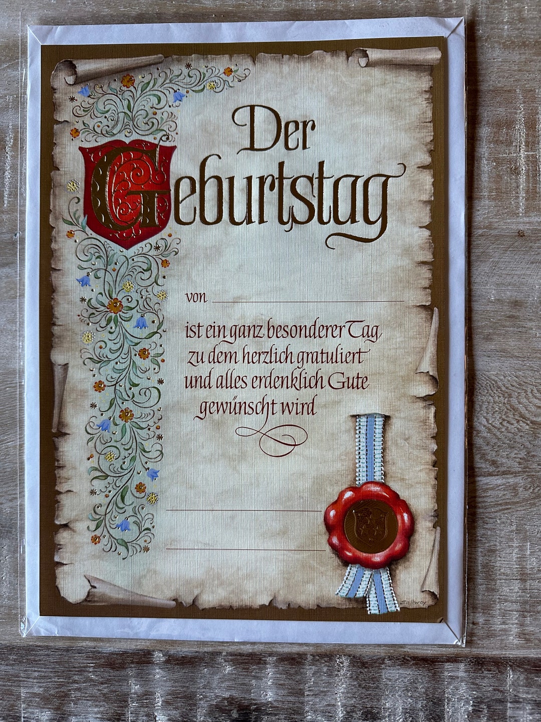 German Birthday Greeting Certificate Card - Etsy