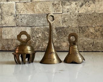 Vintage Brass Sarna Bells of India, Worship, Claw Elephant, Temple Tibetan Bell, small