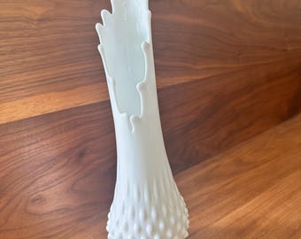 Vintage Fenton Hobnail Milk Glass Swung Vase, 11.5” White Glass