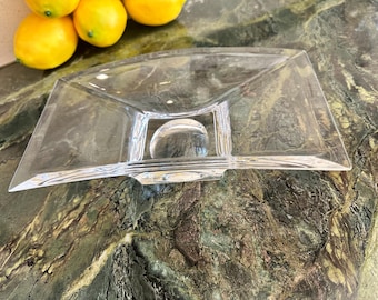 Nambe Crystal Rectangular Bowl, Planar Pattern, MCM, Fruit Bowl, Vintage crystal
