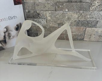 Stylized Reclining Lady, Abstract Sculpture Frosted Acrylic Lucite base, vintage MCM
