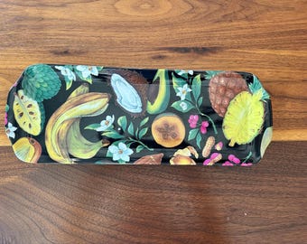 Limoges dessert sandwich platter Philippe Deshouliers France black with fruit, nuts. 15.5” x 6” Vintage. Excellent condition, original box