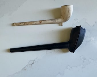 Vintage Clay Tobacco Pipe and Tin Case