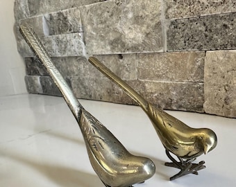 Vintage Solid Brass Pheasant/quails, Mid Century decorative sculptures, Set of 2, Delicate Brass Birds, 4” Hong Kong