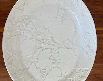 Vintage Embossed Grapes, leaves and Flowers, White  Italian Ceramic Platter