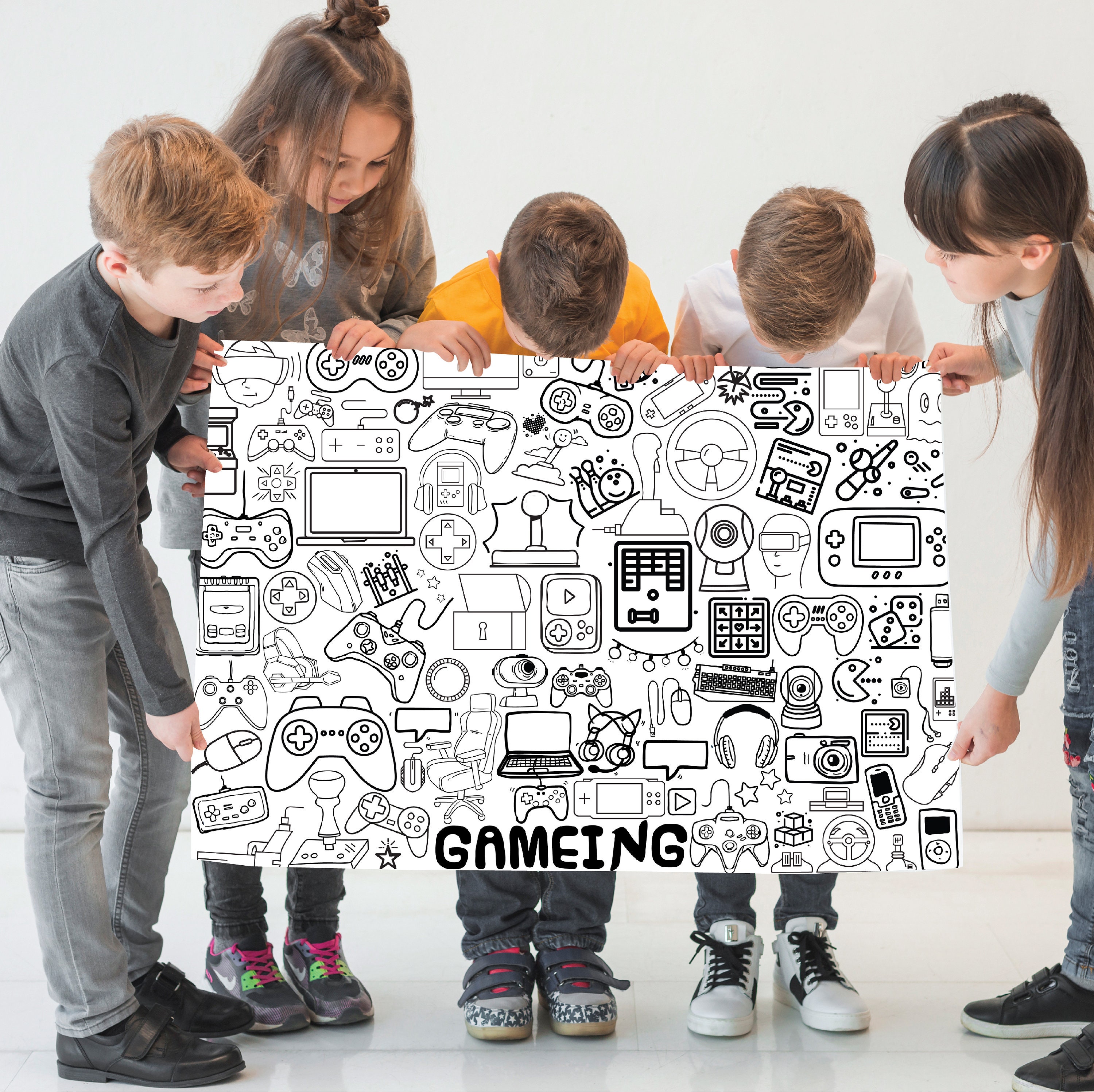 Large Gaming Printable Coloring Pages, Gamer Party Activity Coloring ...