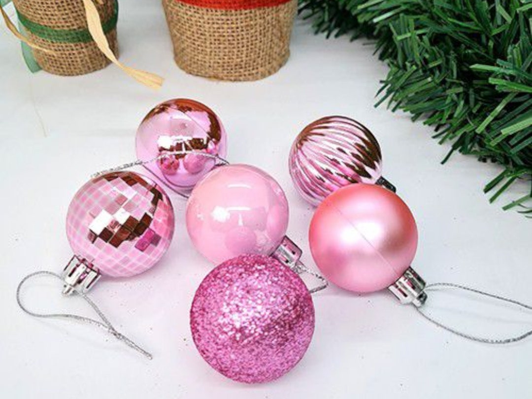 Set of 24 Pink Christmas Tree Ornaments Matte Shiny Etsy
