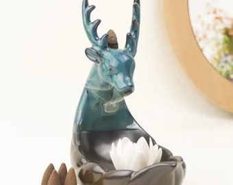 Fontaine d'encens zen à refoulement sur le thème du cerf