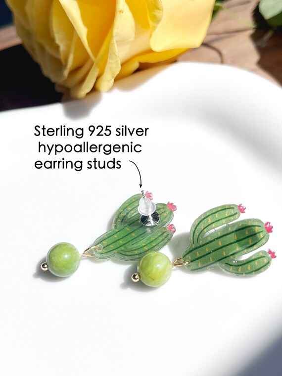 Boucles D'oreilles Pendantes Goutte En Forme De Cactus - Perles Vertes - Neuf Avec étiquettes